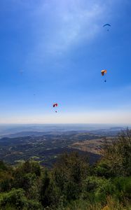 Preview wallpaper parachutists, mountains, height, flight