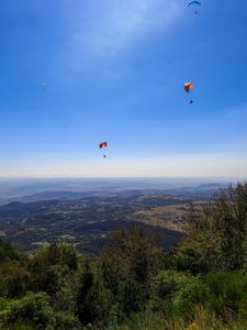 Preview wallpaper parachutists, mountains, height, flight