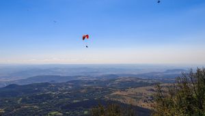 Preview wallpaper parachutists, mountains, height, flight