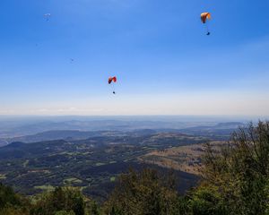 Preview wallpaper parachutists, mountains, height, flight