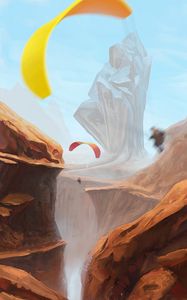 Preview wallpaper parachutists, rocks, mountains, art