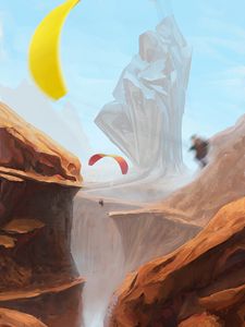 Preview wallpaper parachutists, rocks, mountains, art