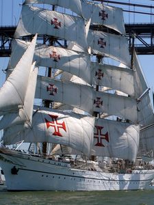 Preview wallpaper parade, regatta, sea, gulf, strait, bridge, ship