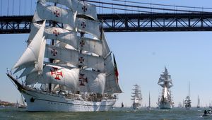 Preview wallpaper parade, regatta, sea, gulf, strait, bridge, ship