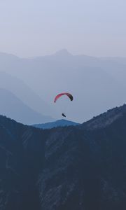 Preview wallpaper paraglider, flight, mountains, fog