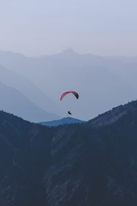 Preview wallpaper paraglider, flight, mountains, fog