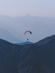 Preview wallpaper paraglider, flight, mountains, fog