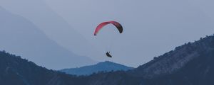 Preview wallpaper paraglider, flight, mountains, fog