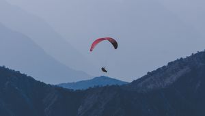 Preview wallpaper paraglider, flight, mountains, fog