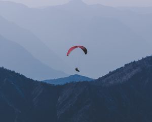 Preview wallpaper paraglider, flight, mountains, fog