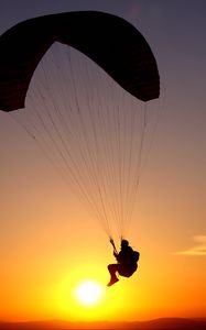 Preview wallpaper paraglider, flight, silhouette, man, sky