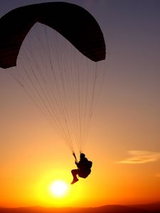 Preview wallpaper paraglider, flight, silhouette, man, sky