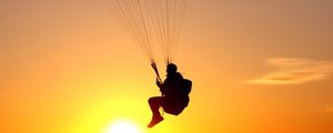 Preview wallpaper paraglider, flight, silhouette, man, sky