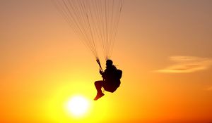 Preview wallpaper paraglider, flight, silhouette, man, sky