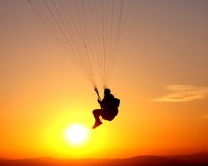 Preview wallpaper paraglider, flight, silhouette, man, sky