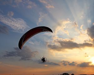 Preview wallpaper paraglider, flight, sky, sunset