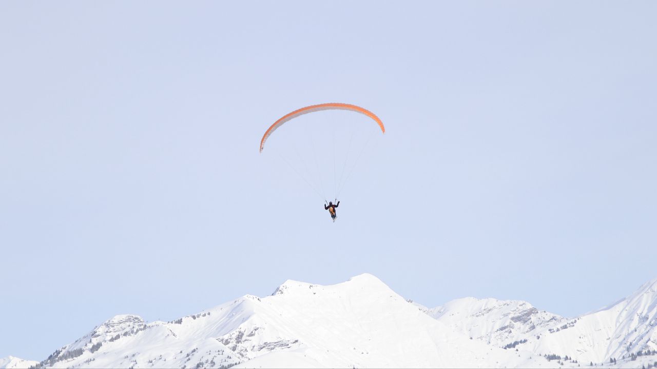 Wallpaper paraglider, man, flight, mountains, minimalism
