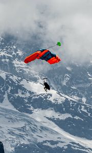 Preview wallpaper paraglider, parachute, mountains, snow, snowy