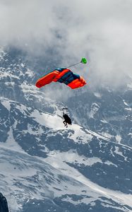 Preview wallpaper paraglider, parachute, mountains, snow, snowy