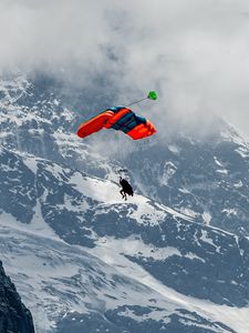 Preview wallpaper paraglider, parachute, mountains, snow, snowy