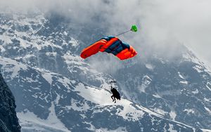 Preview wallpaper paraglider, parachute, mountains, snow, snowy