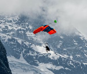 Preview wallpaper paraglider, parachute, mountains, snow, snowy