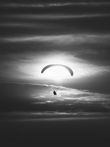 Preview wallpaper paraglider, silhouette, sky, flight, black and white