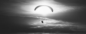 Preview wallpaper paraglider, silhouette, sky, flight, black and white