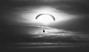 Preview wallpaper paraglider, silhouette, sky, flight, black and white