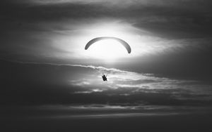 Preview wallpaper paraglider, silhouette, sky, flight, black and white