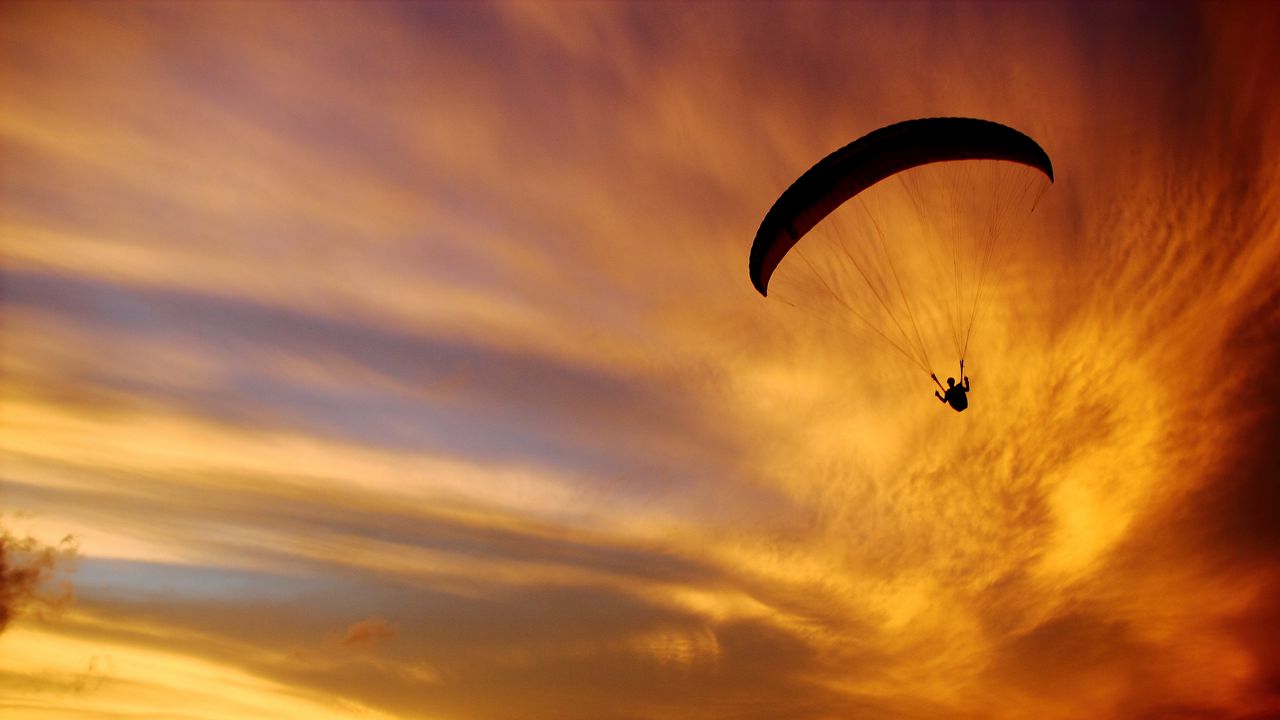 Wallpaper paraglider, silhouette, sunset, dark