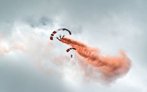 Preview wallpaper paraglider, smoke, flight, sky