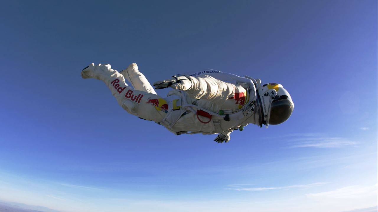 Wallpaper paratrooper, red bull, jumping, flying, suit