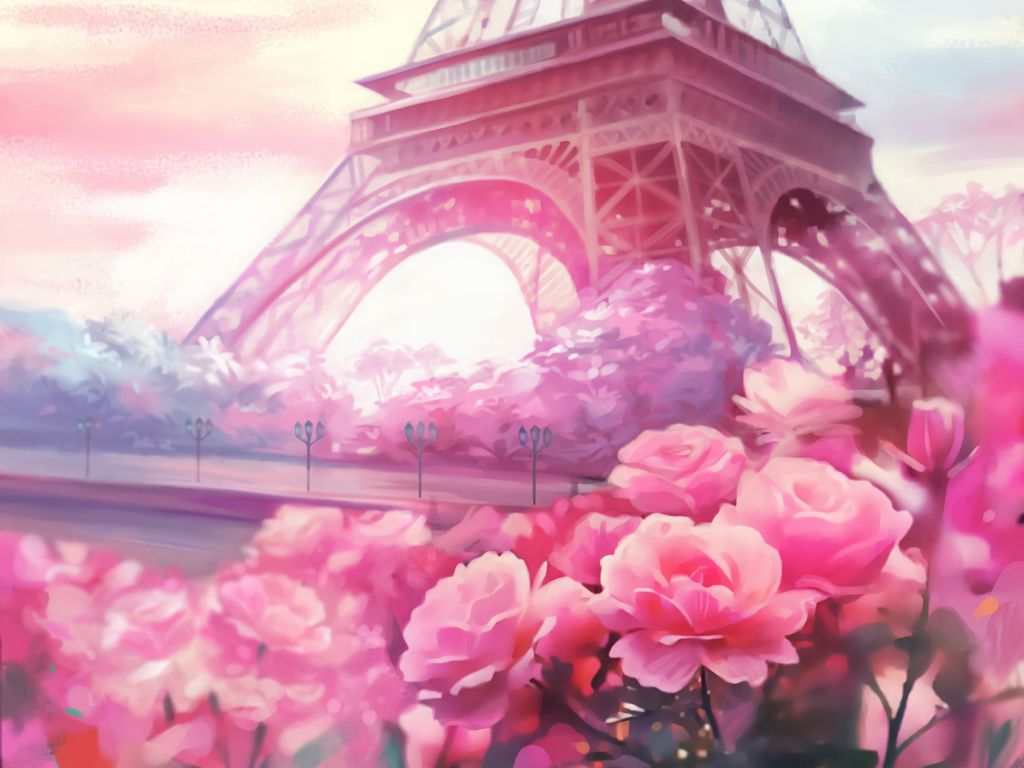 Download 1024x768 paris, flowers, tower, art wallpaper, background standard...