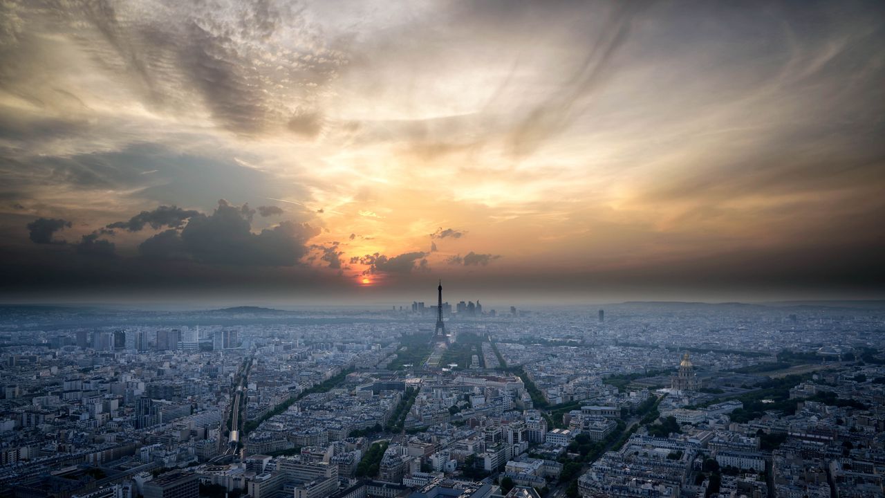 Wallpaper paris, france, architecture, sunset, sky, aerial view