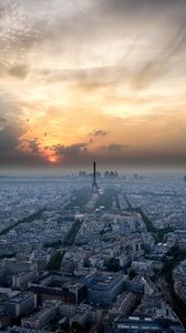 Preview wallpaper paris, france, architecture, sunset, sky, aerial view