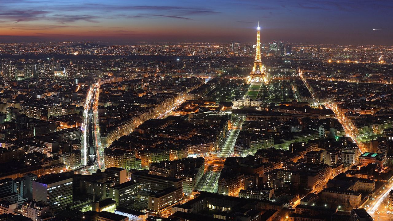 Wallpaper paris, france, eiffel tower, city lights, night, top view