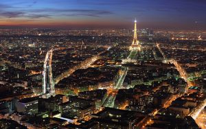 Preview wallpaper paris, france, eiffel tower, city lights, night, top view