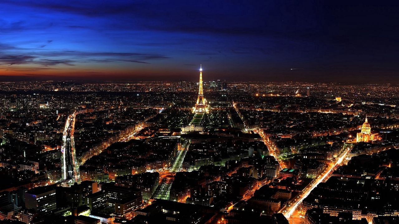 Wallpaper paris, france, night, top view, city lights