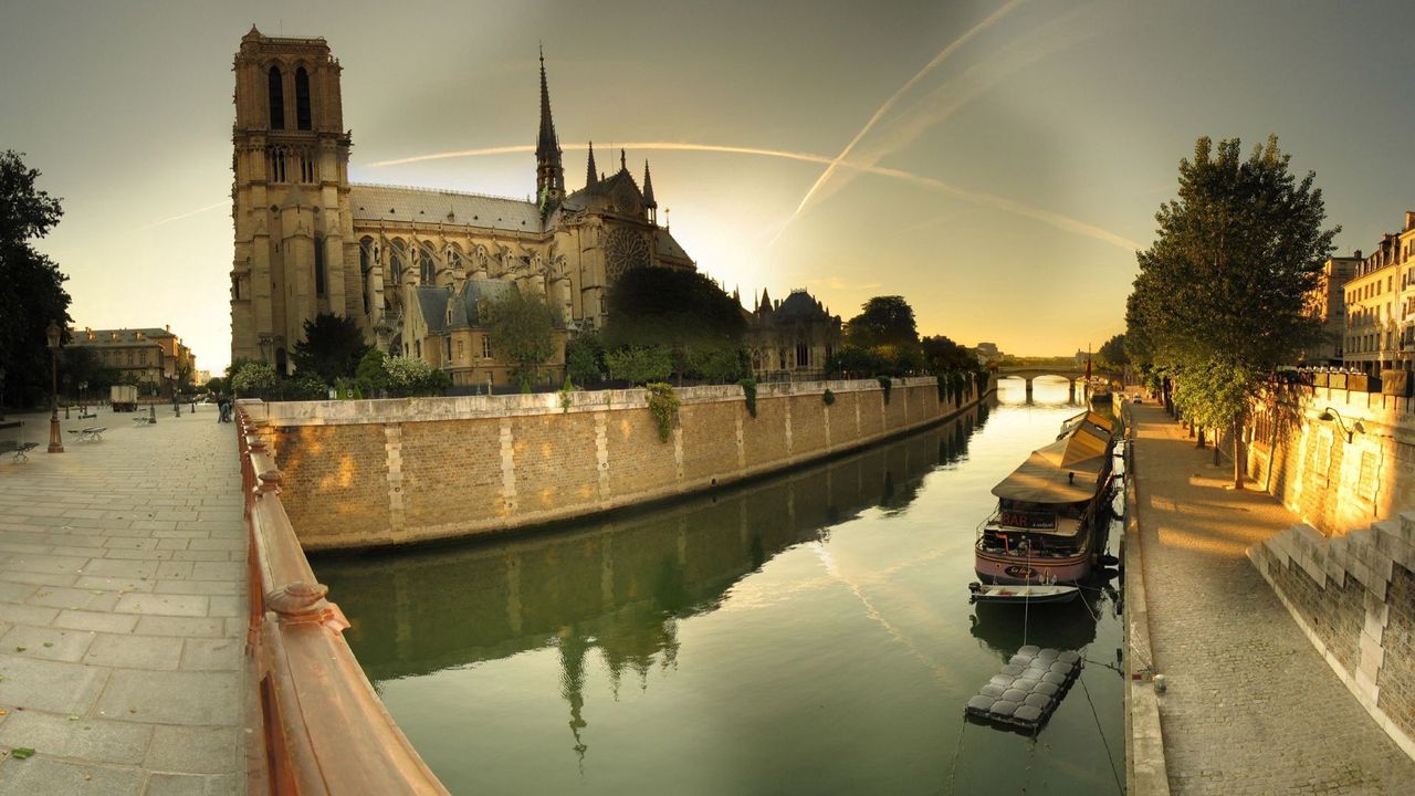 Wallpaper paris, notre dame cathedral, river, sky