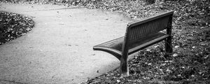 Preview wallpaper park, bench, leaves, autumn, black-and-white