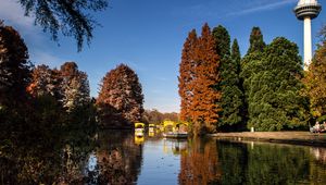Preview wallpaper park, lake, autumn, trees, reflection