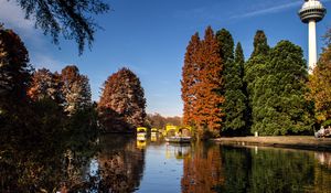 Preview wallpaper park, lake, autumn, trees, reflection