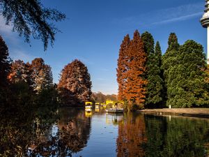 Preview wallpaper park, lake, autumn, trees, reflection