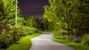 Preview wallpaper park, path, trees, light, twilight