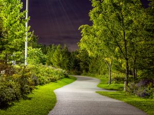 Preview wallpaper park, path, trees, light, twilight