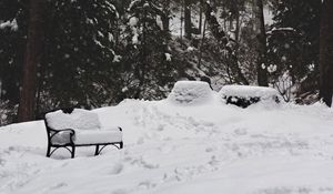 Preview wallpaper park, snow, winter, trees, bench