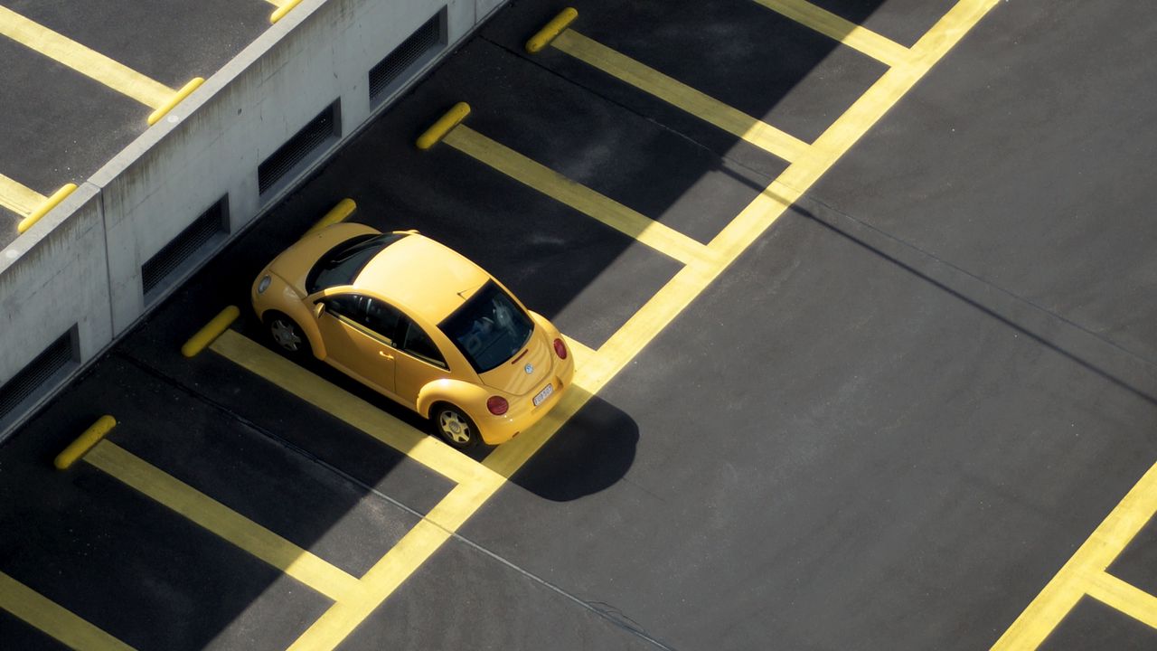 Wallpaper parking, auto, minimalism, yellow