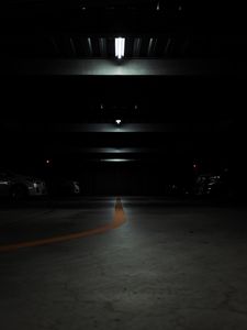 Preview wallpaper parking, cars, lamps, glow, dark