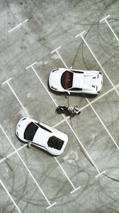 Preview wallpaper parking, cars, motorcycle, top view, lamborghini, ferrari, ducati
